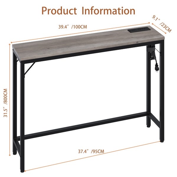 Entryway Table with Power Outlets and USB Ports， Narrow Sofa Table with Charging Station