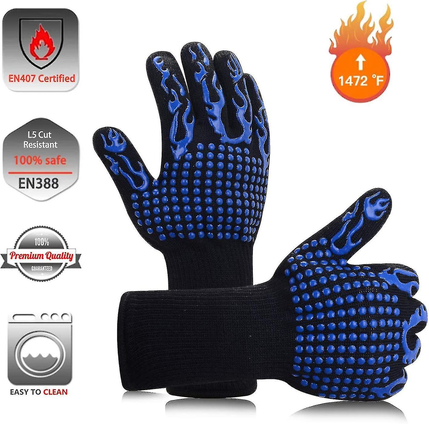 1 Pair Of Heat Resistant Bbq Gloves > Non-slip Silicone Oven Gloves Up To 800c > Bbq Universal Gloves