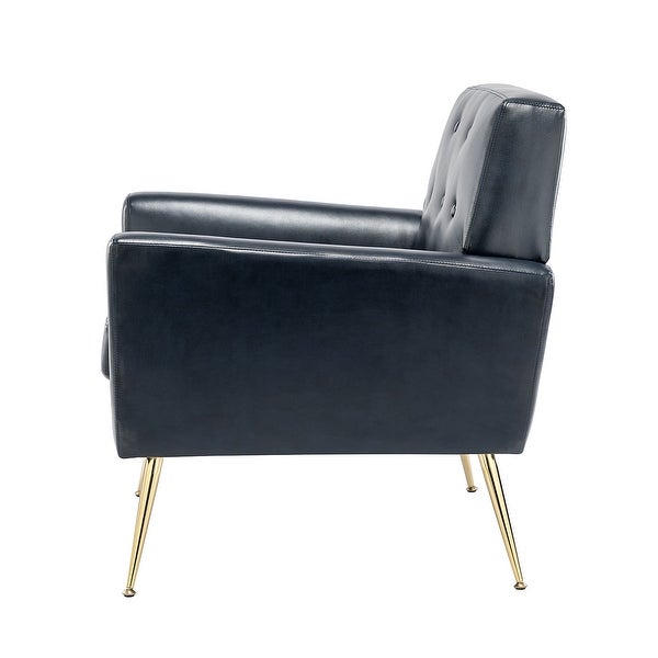 Lilia Classic Leather Button-Tufted Arm Chair with Gold Metal Legs Set of 2 by HULALA HOME