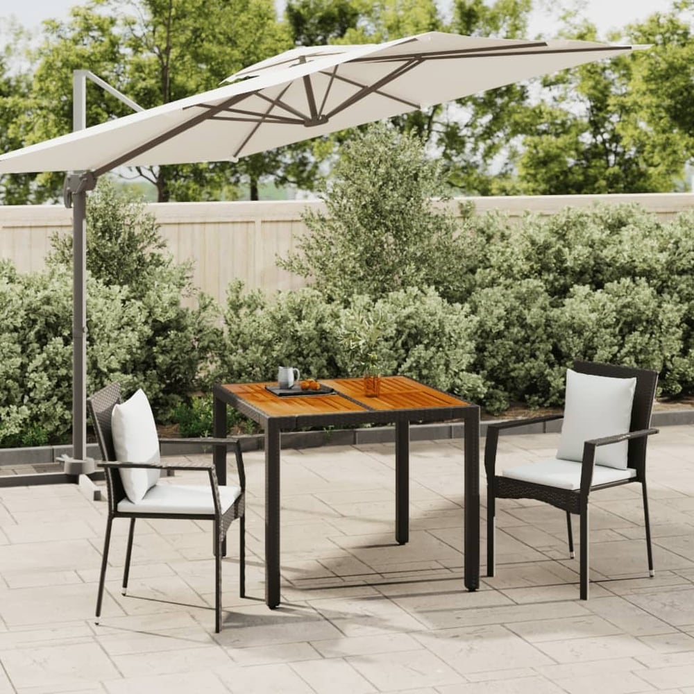 vidaXL 3 Piece Patio Dining Set with Cushions Black Poly Rattan   23.2\