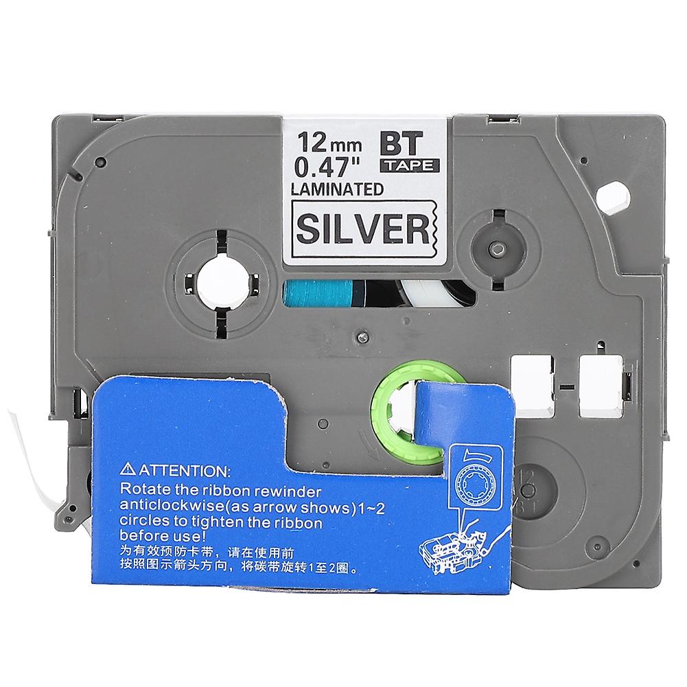 Label Tape Ribbon For Brother Printer Sticker Printing Paper(12mm Black On Matte Silver)