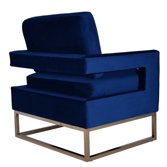 Modrest Edna Modern Blue Velvet   Gold Accent Chai...