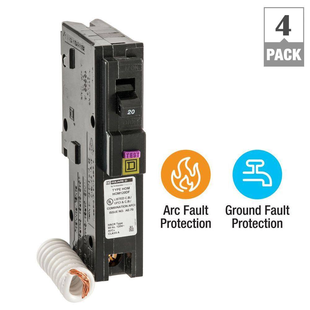 Square D Homeline 20 Amp Single-Pole Dual Function (CAFCI and GFCI) Circuit Breaker (4-Pack) HOM120DFC4