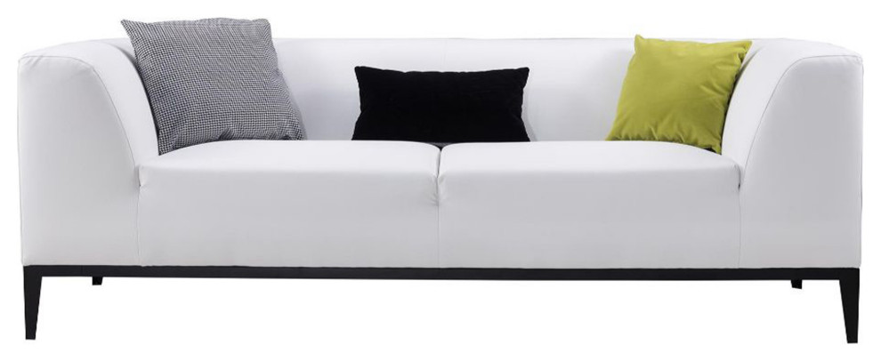 Benzara BM194538 Faux Leather Wooden Sofa With Elevated Armrest  White/Black   Contemporary   Sofas   by VirVentures  Houzz