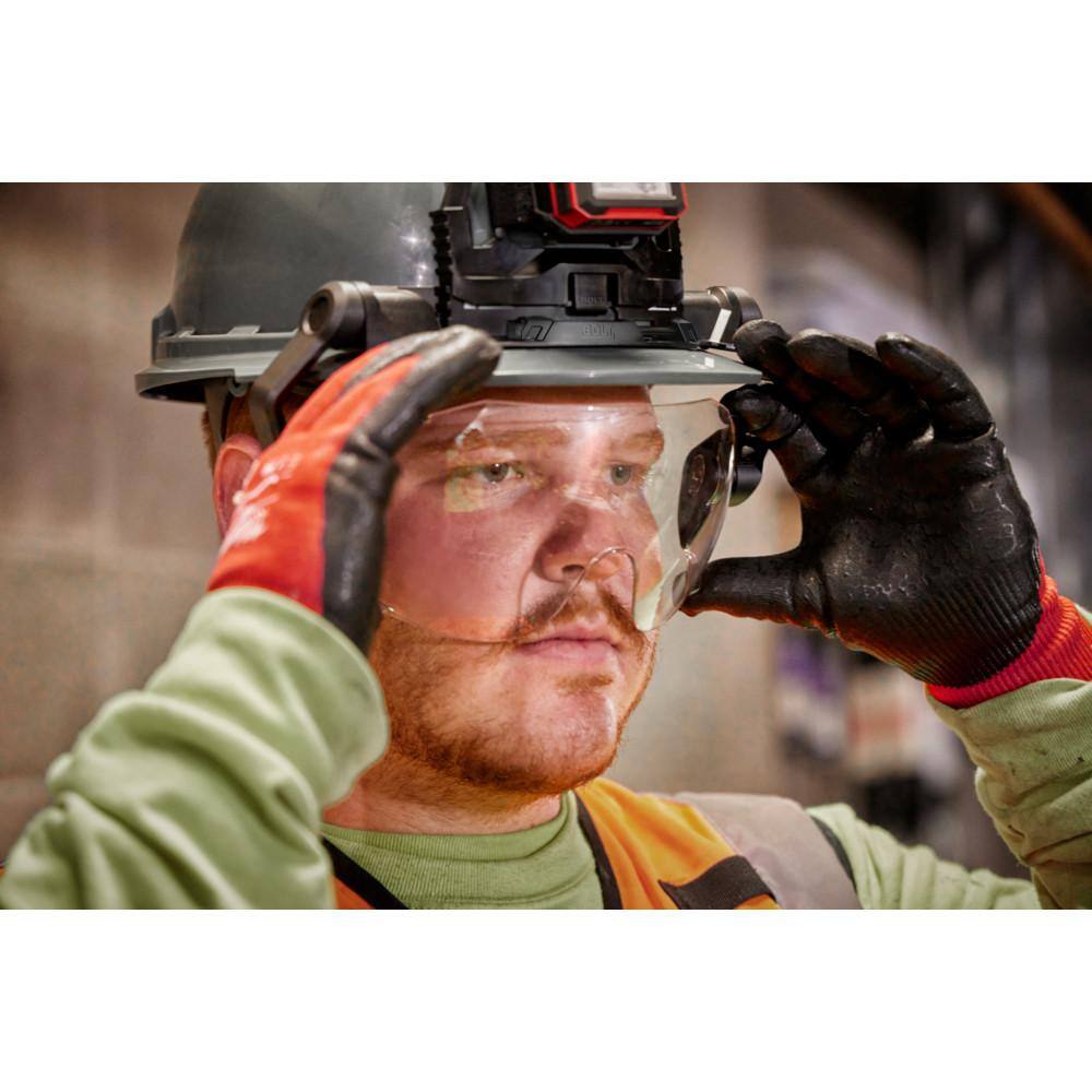 MW BOLT White Type 1 Class C Front Brim Vented Hard Hat with 4 Point Ratcheting Suspension with Dual Coat Lens Eye Visor 48-73-1200-48-73-1410