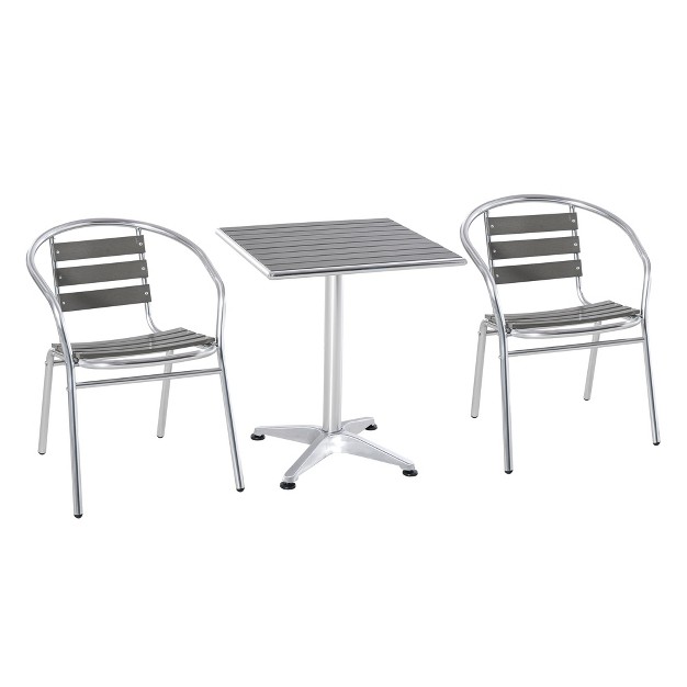 Outsunny 3 Piece Outdoor Patio Bistro Set Slatted Aluminum Bistro Table And Chairs Composite Dining Table Silver