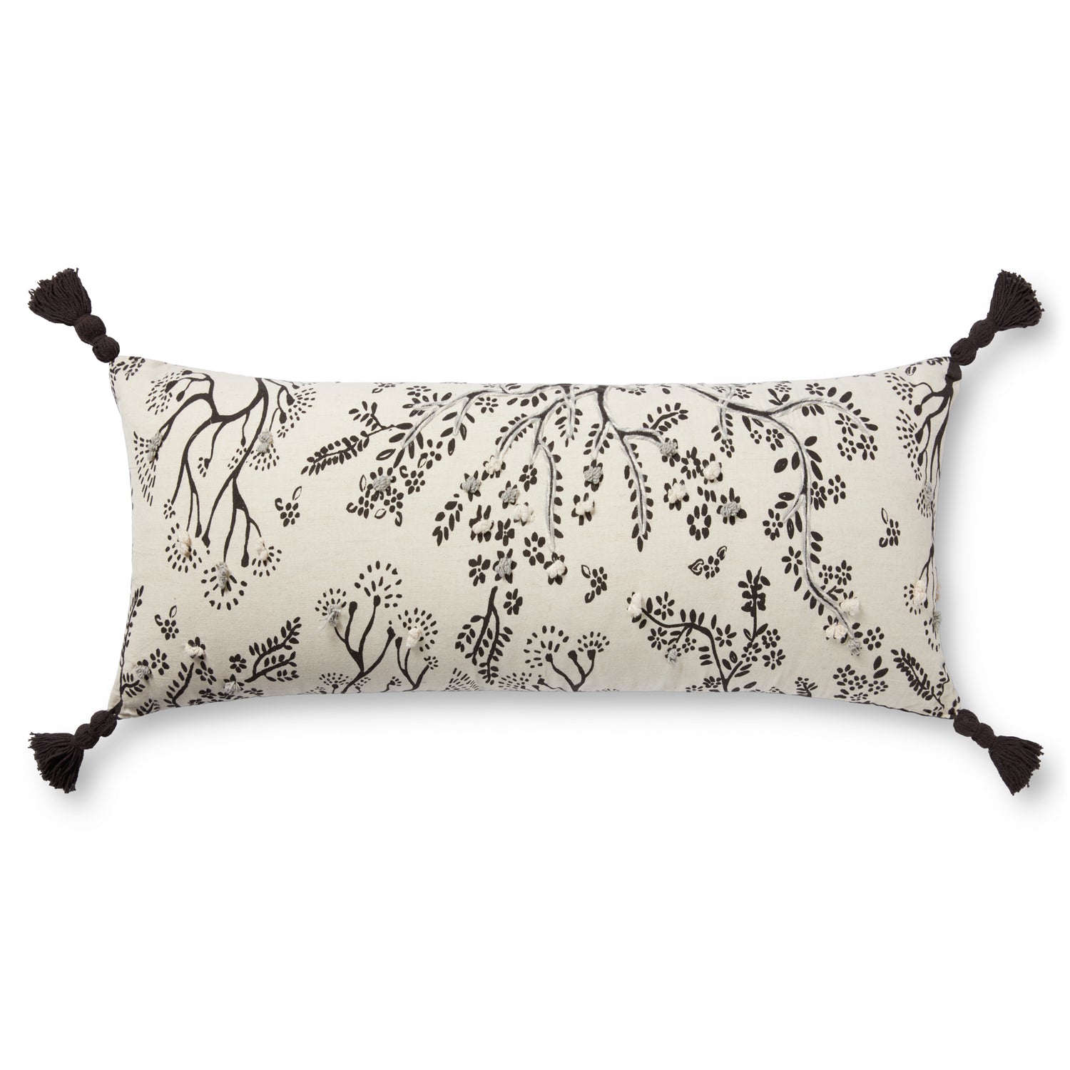 Hand Woven Ivory & Black Floral Pillow