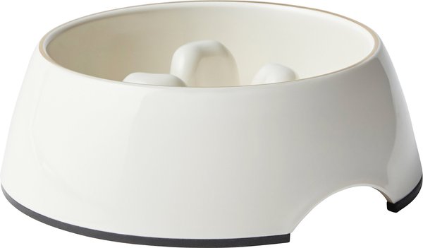 Frisco Melamine Slow Feed Dog and Cat Bowl with Gold Trim， Cream