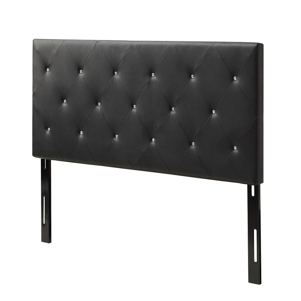 Silver Orchid Heston Contemporary Crystal Diamond Tufted Black Headboard