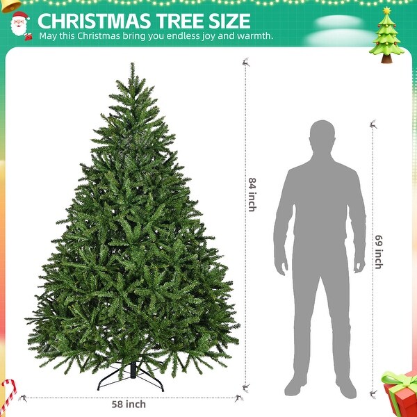 7ft Christmas Tree，Premium Unlit Hinged Spruce Full Tree with 2231 Branch Tips，Metal Stand，Hinged Structure，Festival Xmas Tree