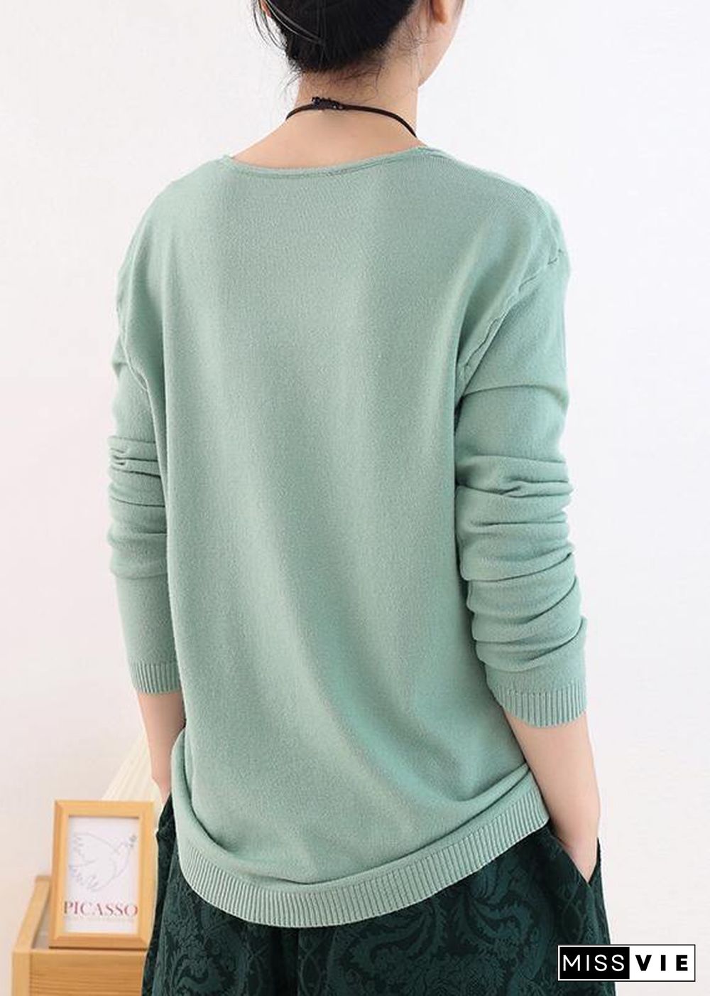 Winter fall green sweaters oversized v neck Sweater Blouse