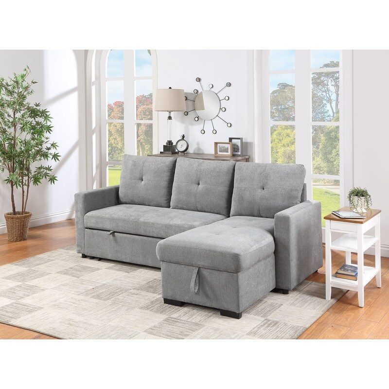 Serenity Gray Fabric Reversible Sleeper Sectional Sofa with Storage Chaise