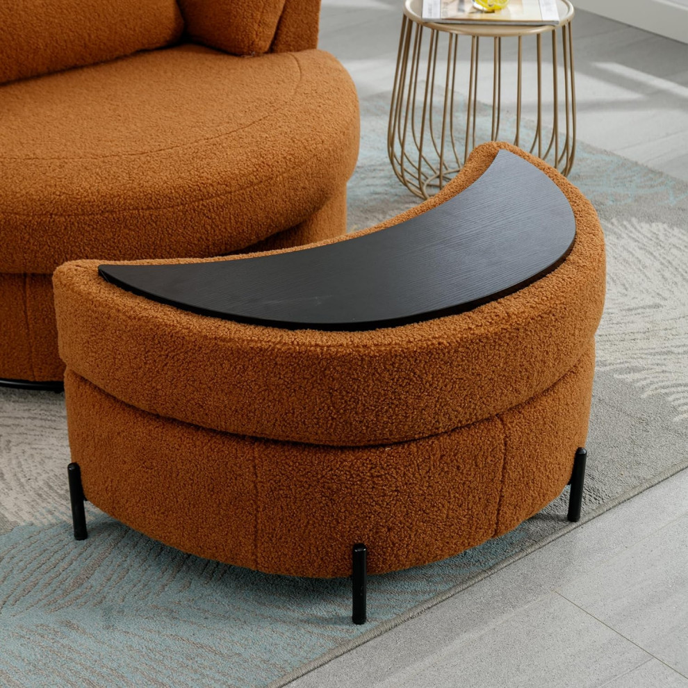 Swiveling Accent Chair  Barrel Design  ampCurved Storage Ottoman   Modern   Armchairs And Accent Chairs   by Decor Love  Houzz