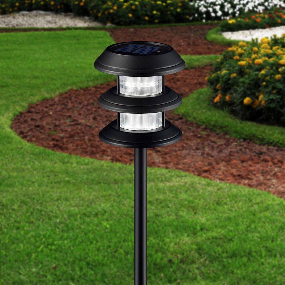 Hampton Bay Solar 10 Lumens Black Outdoor Integrated LED 3-Tier Powered Lights (6-Pack) WeatherWaterRust Resistant 79339