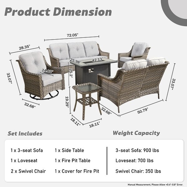 XIZZI Outdoor Rattan Wicker Patio Furniture Conversation Set with Fire Pit Table