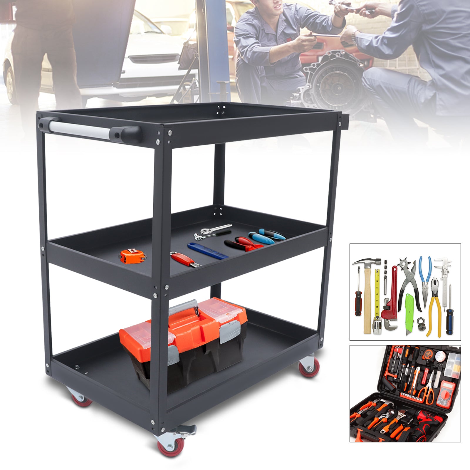 TOOL1SHOoo Heavy Duty Tool Cart Work Bench Steel Utility Service Shop Garden With Wheels