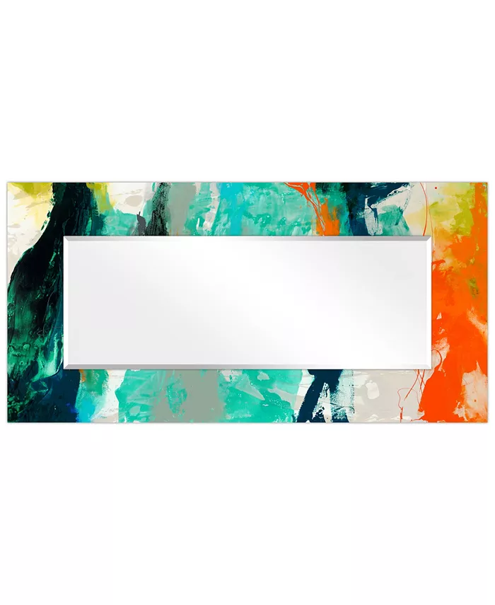 Empire Art Direct Tidal Abstract Rectangular On Free Floating Printed Tempered Art Glass Beveled Mirror  72 x 36