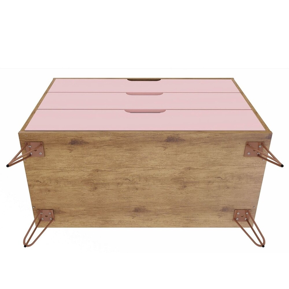 Mid Century Modern Dresser with 3 Drawers in Nature and Rose Pink