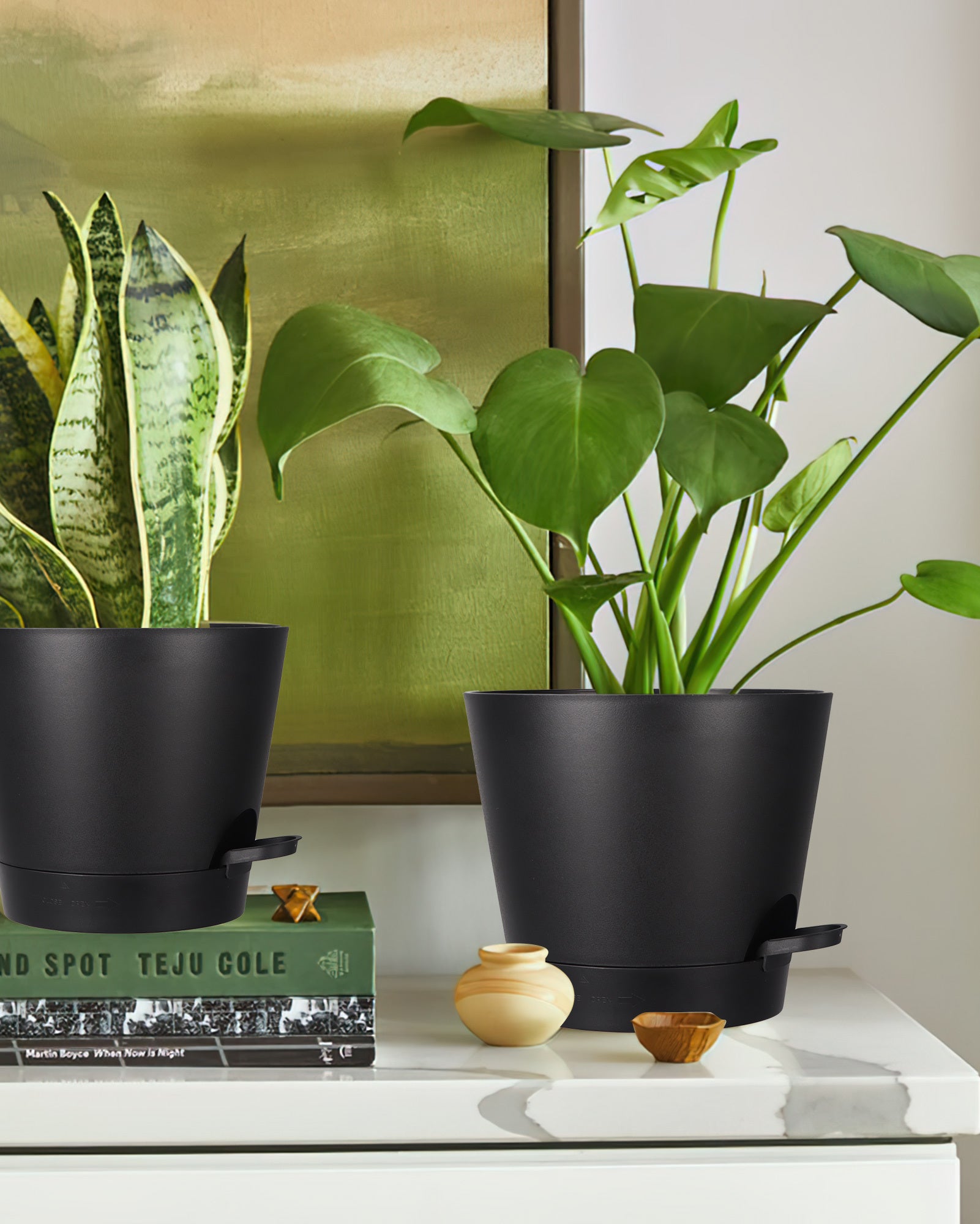 6 Inch Self Watering Plastic Planters Set of 6, Black Plant Pots for Indoor Outdoor with Drainage Holes for Snake Plant, African Violet, Aloe, and Most House Plants