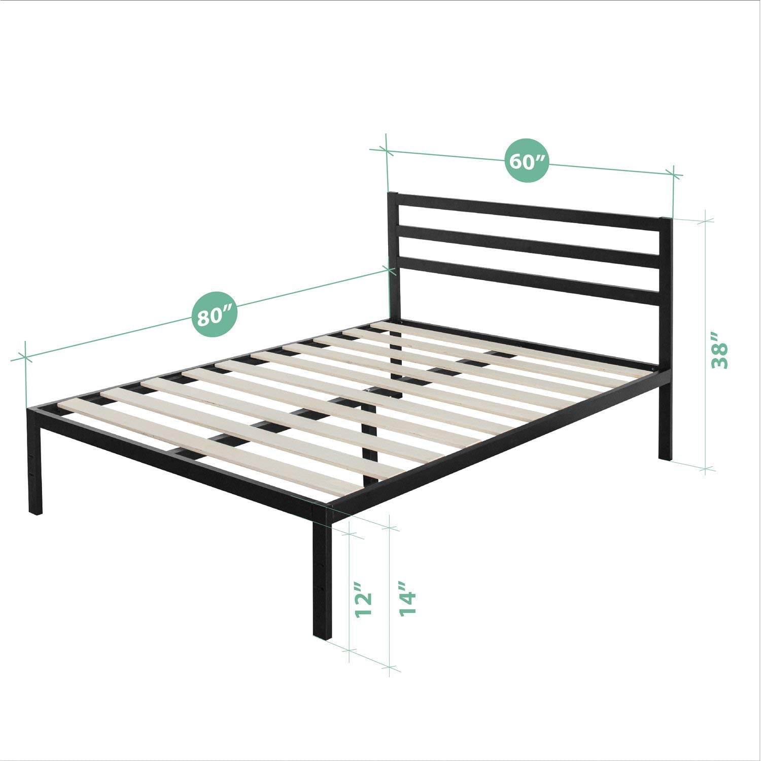 Zinus Mia 38” Metal Platform Bed Frame with Headboard, Queen