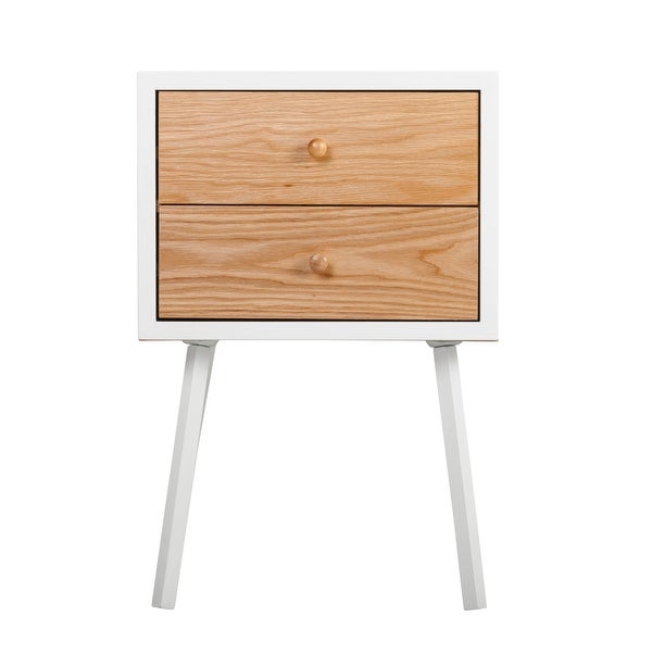 Universal Expert Abacus 2 Drawer Side Table， Modern Oak and White