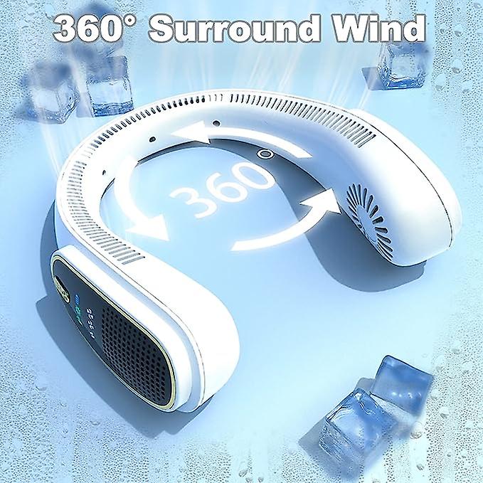 4000mah Usb Personal Fan， 3 Speed 83 Air Outlets 360 Cooling Wearable Fan， Hands Free Neck Fan With Led Screen White