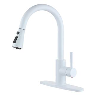 Boyel Living Modern 3-Spray Patterns 1.8 GPM Single Handle Pull Down Sprayer Kitchen Faucet with 10 in . L Deck Plate in Matte White BL-PB1020B-W