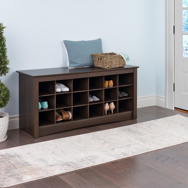 Shoe Cubbie Storage Bench Espresso Brown Prepac