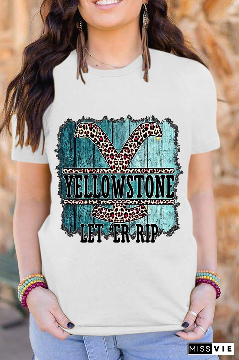 YELLOWSTONE Print Graphic Tees for Women Wholesale Short Sleeve T shirts Top