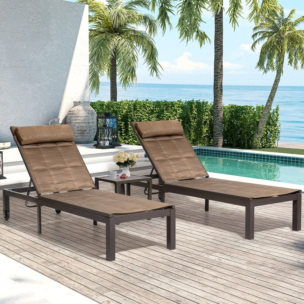 Outdoor Sun Lounger Pool Side Recliner Adjustable Chaise Lounge Chair   Table Set   77.17\