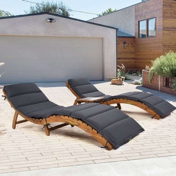 Wood Extended Chaise Lounge Set with Foldable Tea Table