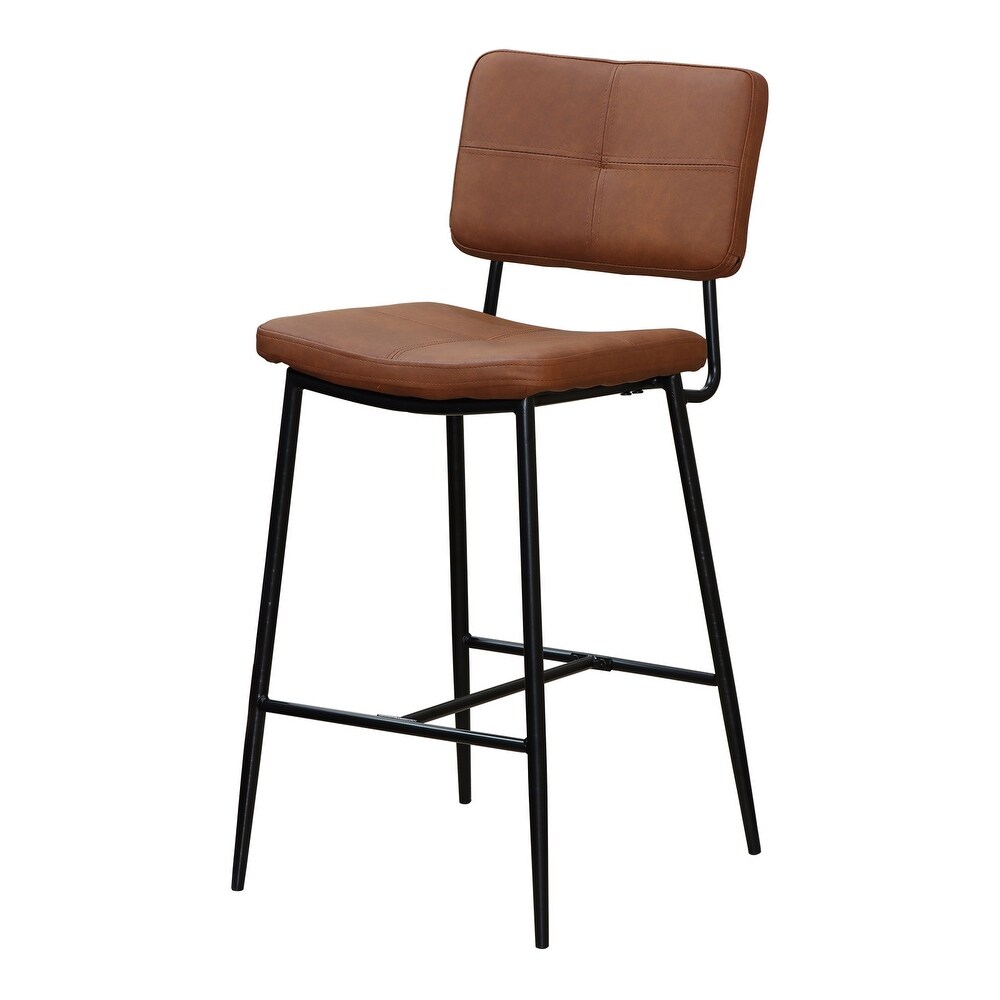 Unique Design Bar Stools Set of 2 Faux Leather Upholstered Counter Chair Industrial Armless Stools for Kitchen Island  Brown