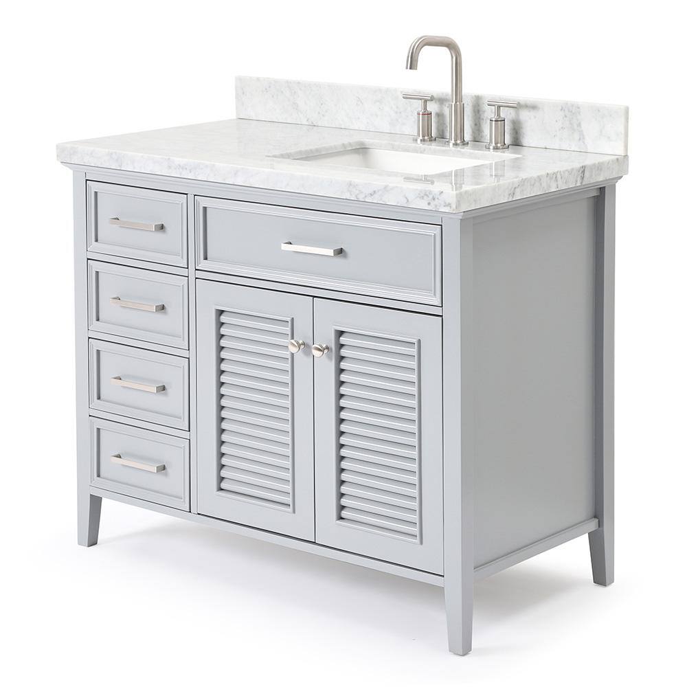 ARIEL Kensington 43 in. Bath Vanity in Grey with Marble Vanity Top in Carrara White with White Basin D043S-R-VO-GRY