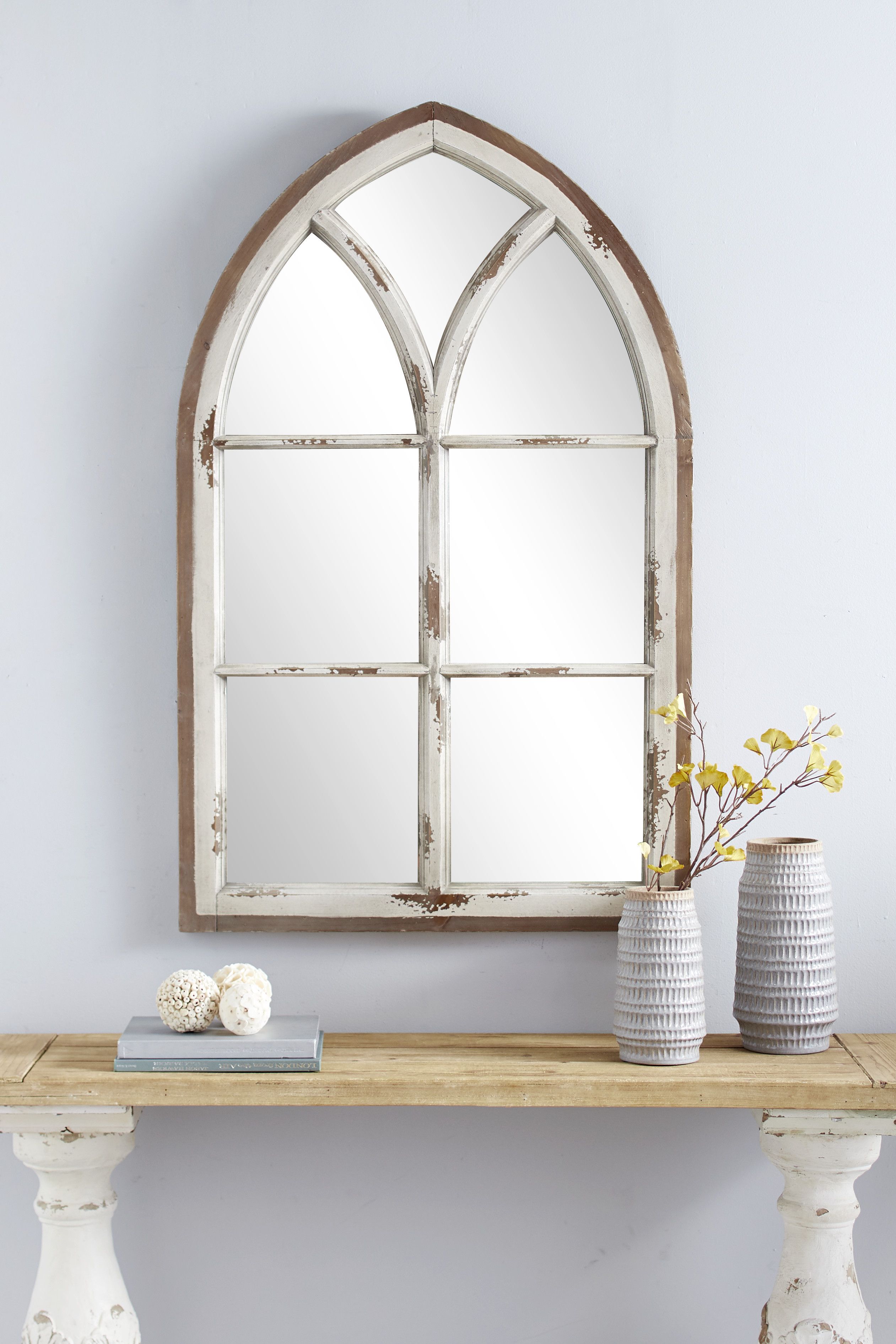 White Vintage Wood Wall Mirror 51 x 32