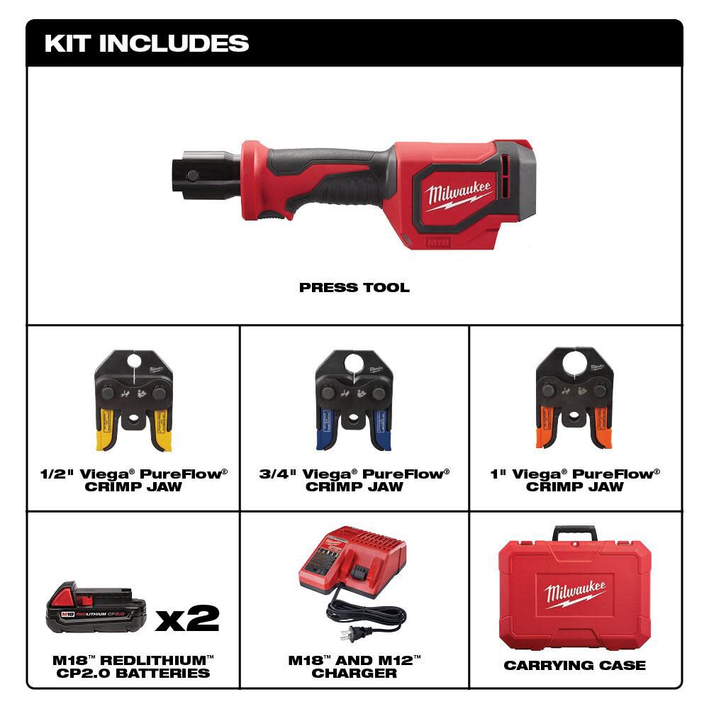 Milwaukee M18 Short Throw Press Tool Kit with Viega PureFlow Jaws 2674-22P from Milwaukee