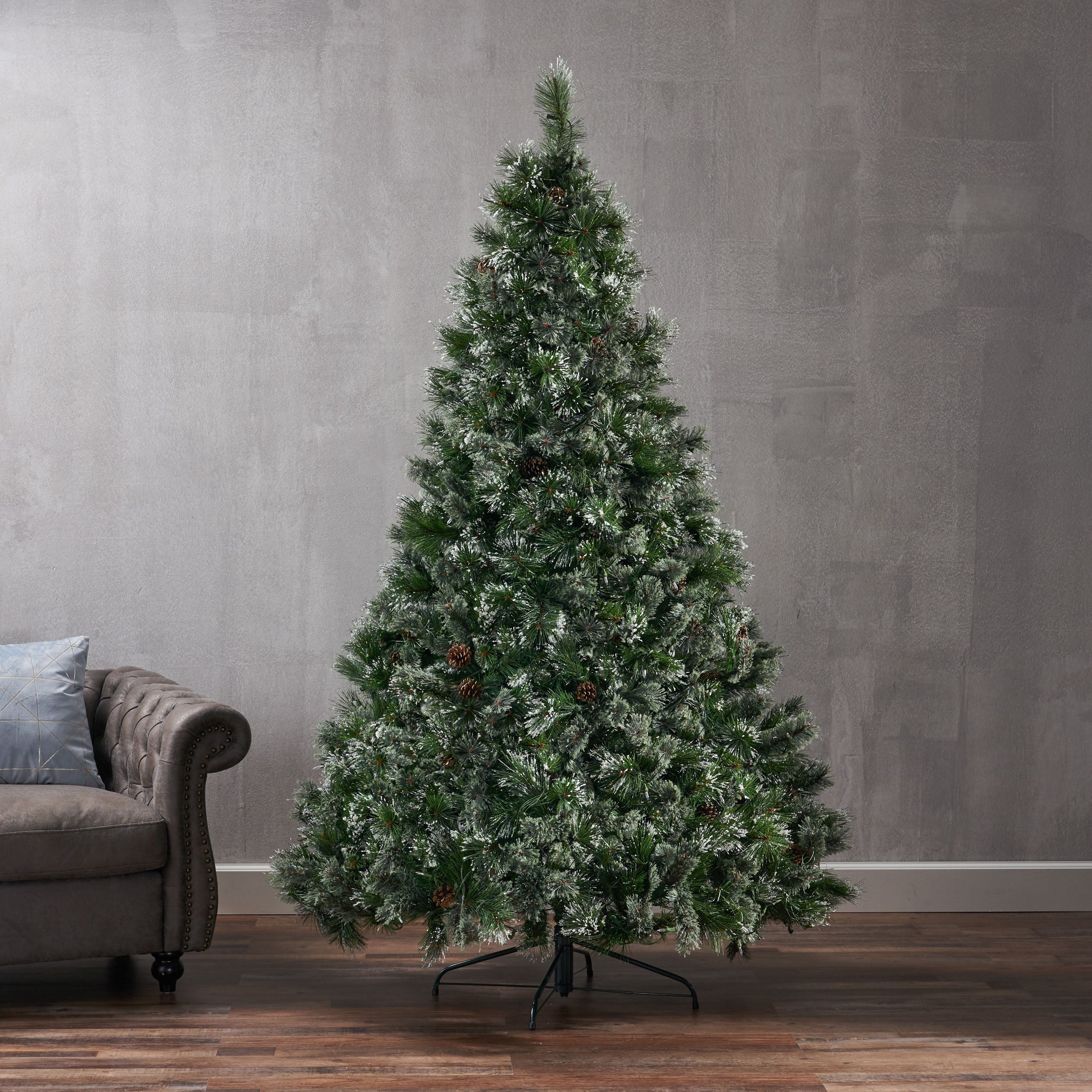 7-foot Cashmere Pine Pre-Lit Artificial Christmas Tree with Snowy Branches and Pinecones