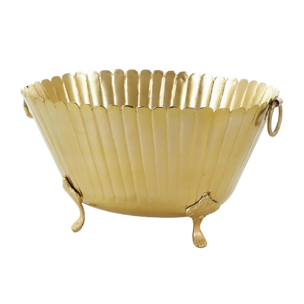 Litton Lane 9 in. and 8 in. Small Gold Metal Planter (2-Pack) 045631