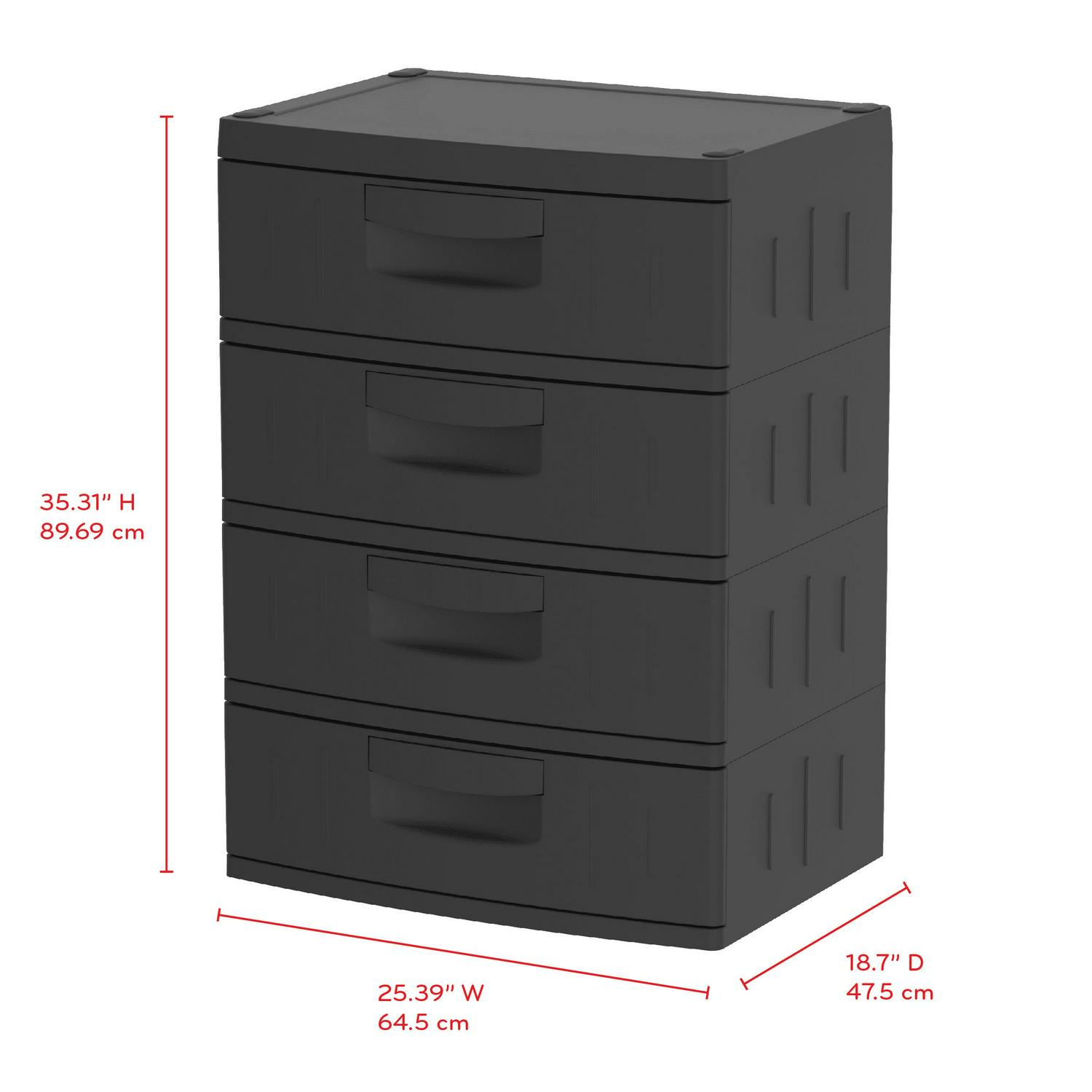 Hyper Tough 4 Drawer Plastic Garage Storage Cabinet 18.7 D x 25.39 W x 35.31 H， Black