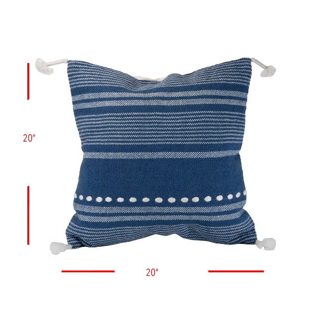 Blue Striped Hand Woven Outdoor Decorative Throw Pillow With Hand Tied Tassels Foreside Home amp Garden