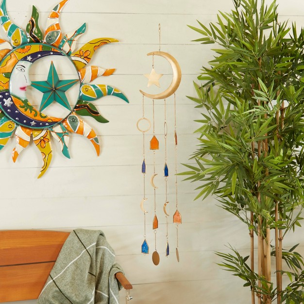 Iron Contemporary Moon And Star Windchime Gold orange blue Olivia amp May