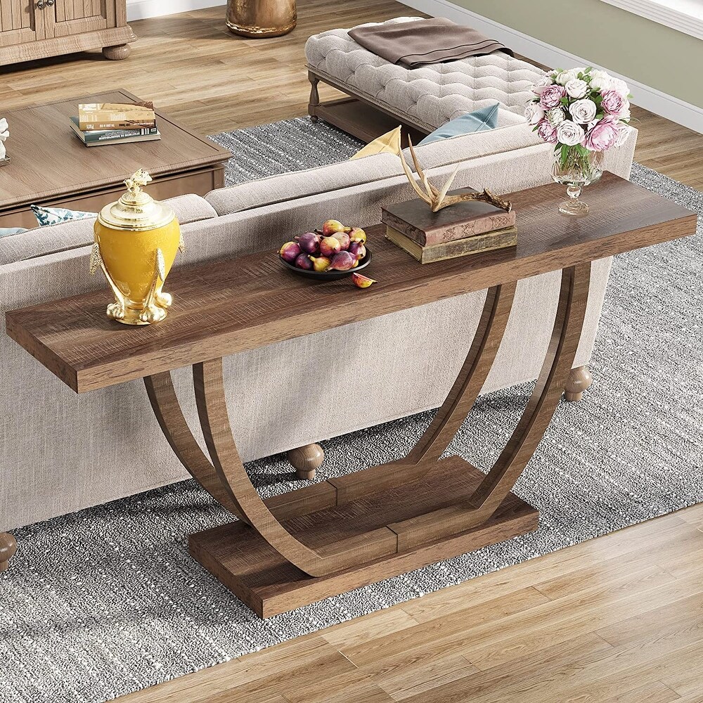 Farmhouse Console Sofa Table  63 Inches Wood Entryway Table