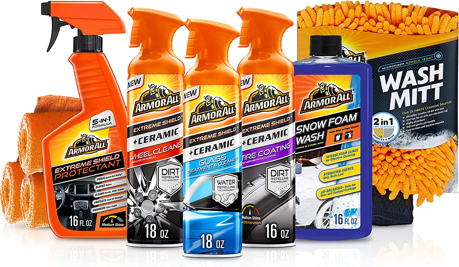 Armor All Ultimate Car Detailing Kit， Includes Car Wash， Glass Cleaner， Tire Cleaner， Microfiber Accessories