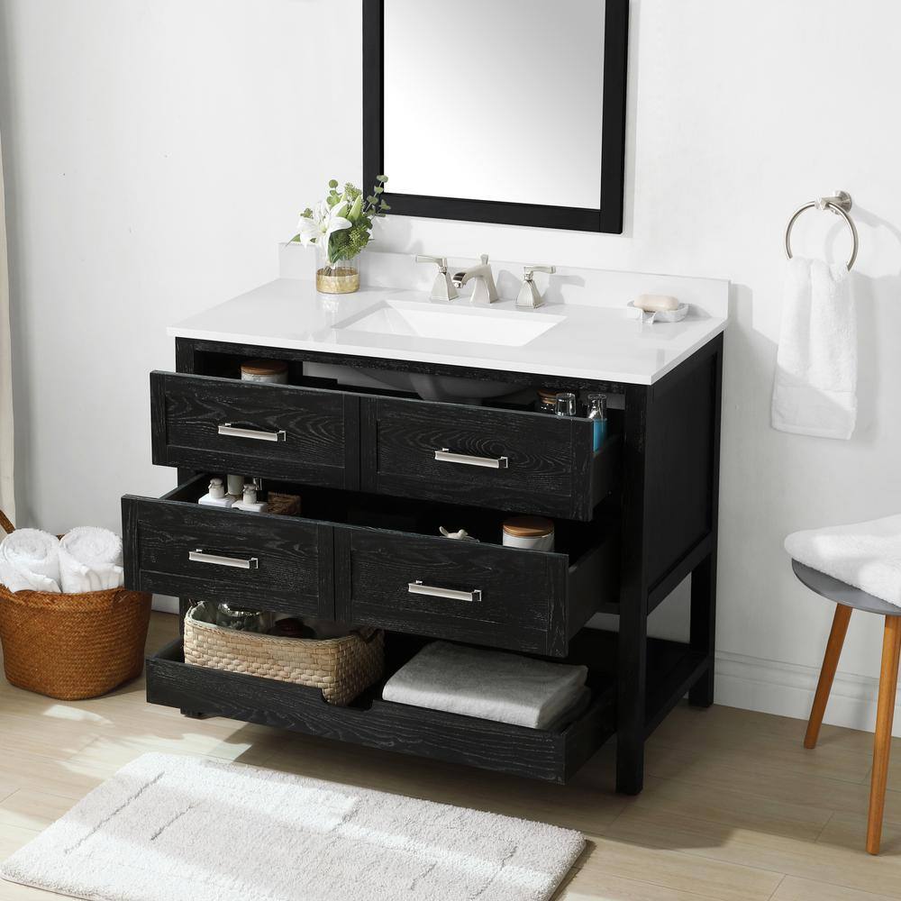 Martha Stewart Living Hillcrest 42 in. Bath Vanity in Black Cerused with Cultured Marble Vanity Top in White with White Basin 15VVA-HILL42-11