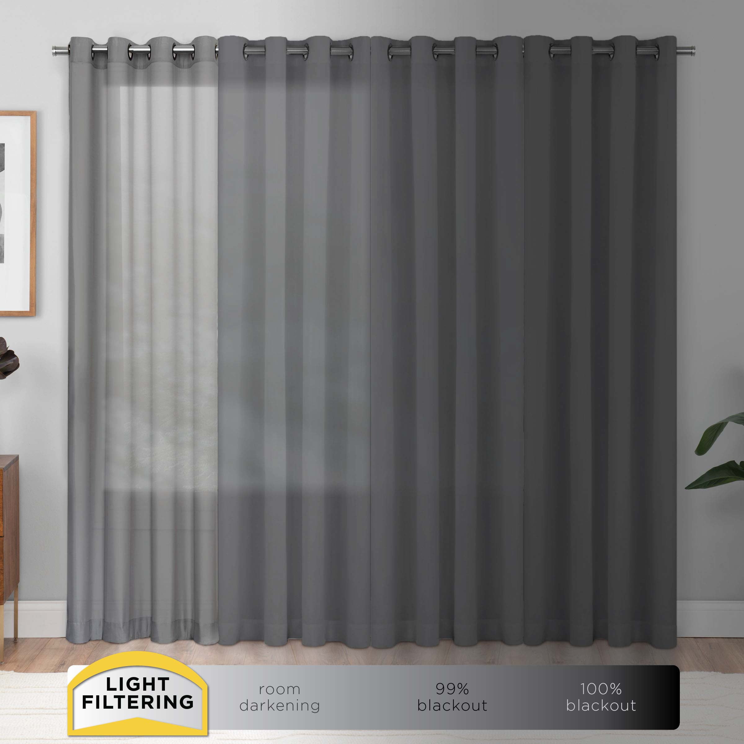 Better Homes & Gardens Checks N Solids Gingham Check Light Filtering Rod Pocket Kitchen Curtain Tier and Valance Set, 3 Piece, Gray, 60 x 36