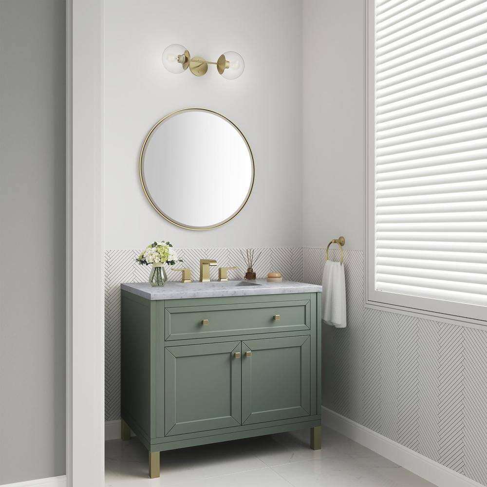 James Martin Vanities Chicago 36.0 in. W x 23.5 in. D x 34 in . H Bathroom Vanity in Smokey Celadon with Carrara Marble Marble Top 305-V36-SC-3CAR