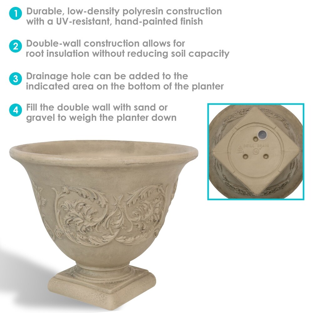 Sunnydaze Darcy Outdoor Double Walled Flower Pot Planter   Beige  16\