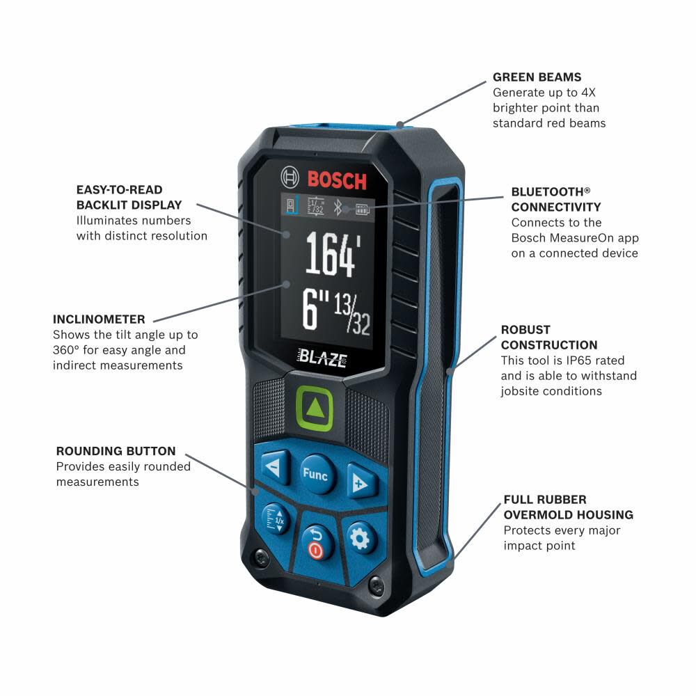 Bosch BLAZE Connected Green Beam Digital Laser Measure 165' GLM165-27CGL from Bosch