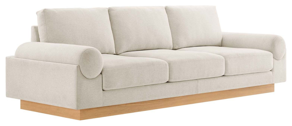 Modern Fabric Sofa with Wooden Plinth Base  Bolster Couch Ivory Fabric   Transitional   Sofas   by mod space furniture  Houzz