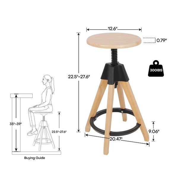 Swivel Adjustable Height Solid Wood Counter Stool - 27.6