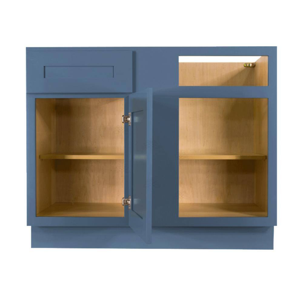 LIFEART CABINETRY Lancaster Blue Plywood Shaker Stock Assembled Blind Corner Kitchen Cabinet (42 in. W x 34.5 in. H x 24 in. D) ALB-BBC42